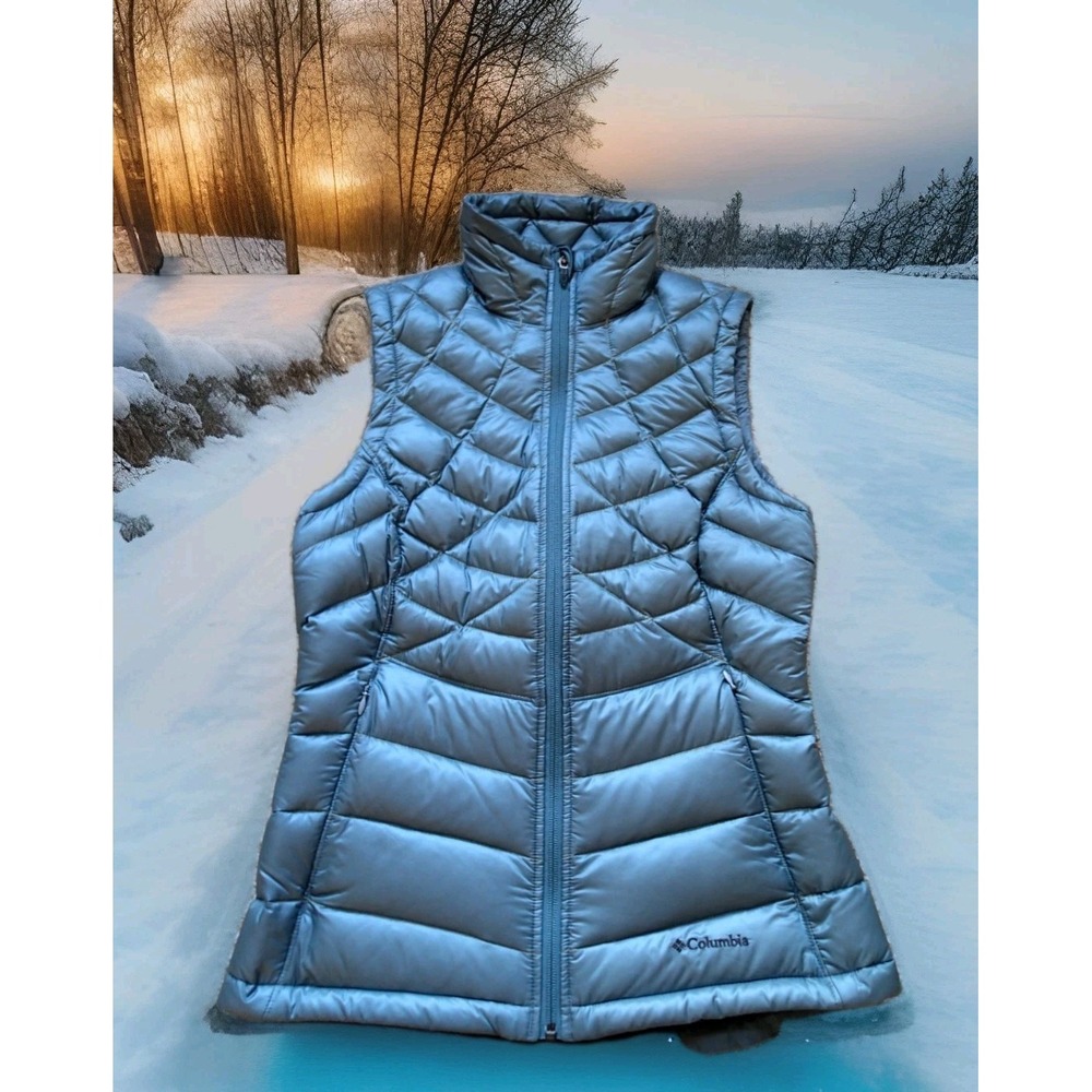 Columbia Puffer Vest Womens XS Blue Excellent Omni-Heat Quilted Full Zip‎